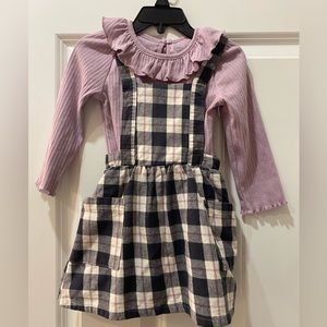 Plaid Pinafore and Pink Top Kids Matching Set